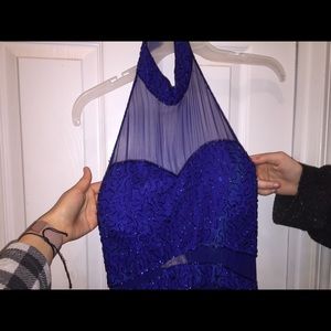 Sequined, blue formal dress